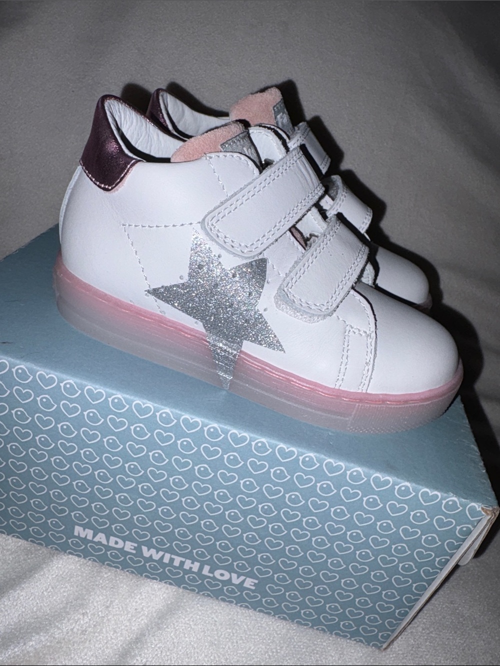 NWT Naturino Falcotto Salazar 3 VL Sneaker in White/ Pink/ Silver - Picture 10 of 14